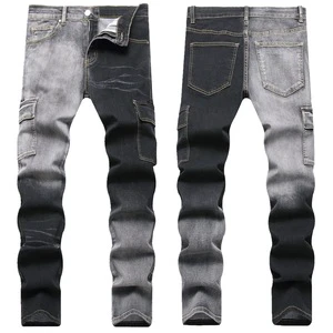 European American Men's Cowboy Pants with Paisley Pattern Y2K Style Straight Tube Slim Fit Black Grey Contrast for Foreign Trade