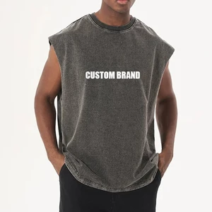 Newest Design Men's Summer Oversized Making Old Sleeveless Cotton T-shirt With Cutting Edge Custom Casual Washed Blank Tank Top