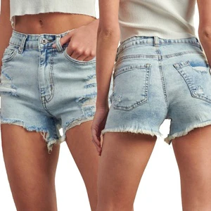 Women's Denim Shorts 2023 New High-waist Casual Regular Fit Breathable Eco-Friendly 100% Cotton Elastic Waist Wide-leg Jeans