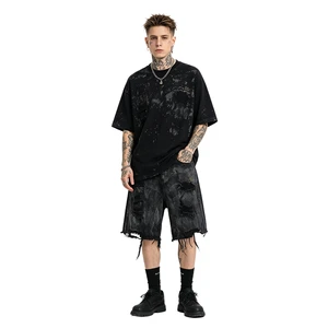 Washed Destroyed Deconstructed Loose Black Denim Shorts Designer Custom Sports Men's Shorts De Hombre Running Set