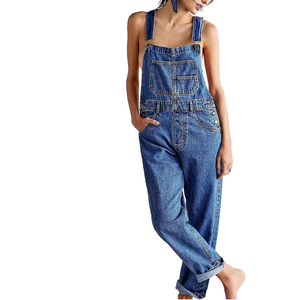Custom Women Loose Fit Classic Bib Casual Jean Stretchy Denim Overall Jumpsuit Tapered Leg Jean Pants Fashion Denim Overalls