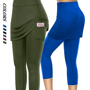 Wholesale Fake Two Piece Hidden Pocket Exercise Yoga Pants for Women Yoga Leggings