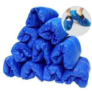 Blue CPE Shoe Covers With Embossed Anti Slip Sole And High Elastic Band Keep Feet Secure While Walking