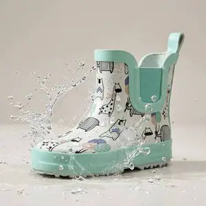 Custom Pattern Unisex Kids Slip On Rubber Rain Boots Waterproof Toddler Ankle Wellies Park Gardening Daily Walking Rain Shoes