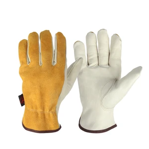 Men's Driver Style Work Gloves Yellow Pig Split Leather Anti-Slip Function