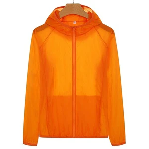 Spring/Summer Nylon Polyester Zipper UV-Protective Jackets for Men Women Lightweight Breathable Cool Orange Skinny Sun Clothing