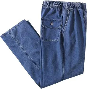 Men's Vintage Winter Elastic Waist Loose Fit Denim Jeans Casual Straight Solid Color Stretch Trousers Daily Outdoor Streetwear