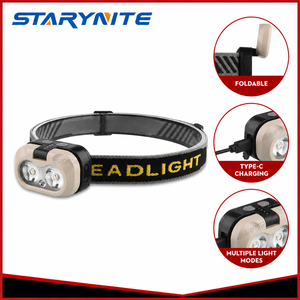 STARYNITE Multifunction Rechargeable LED Headlamp With Spotlight Floodlight And Red Warning Light For Camping Fishing