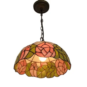 Sensmuel Wholesale and Customize Cheap Colored Glass Pendant Lamps Stained Glass Hanging Lamps and Rose Lampshades