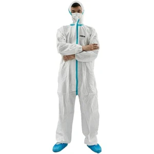 Junlong Disposable Cleanroom Waterproof Anti-Static Microporous Protection Coverall with Tape Level C Protection