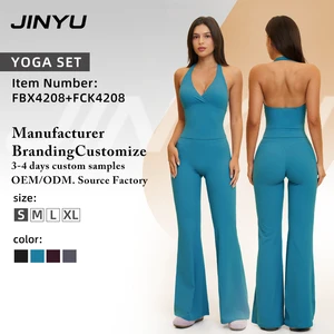 Jinyu Custom 2 Piece High Waisted Flared Activewear Yoga Hidden Scrunch Leggings Fitness Gym Clothes Workout Sets For Women