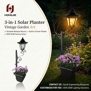 3-in-1 Solar Street Lamp With Built-in Planter Box Outdoor Vintage Garden Hanging Lantern Ground Spike Light For Patio Pathway