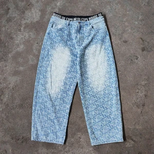 YSJY OEM Manufacturer Custom High Street American Denim Patn Wide Leg Straight Pants Underwear-style Waistband Men's Jeans