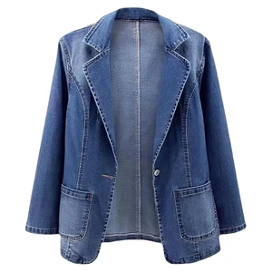 Women's 100% Cotton Long Length Blue Denim Jacket with Vintage Style Women's Denim Jackets & Coat