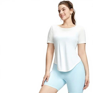 Plus Size Women's T-Shirt Loose Breathable Cotton Polyester Casual Sports Cover-Up Sexy Backless Solid Color Yoga All Seasons
