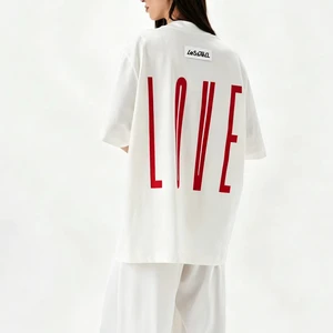 LTD-MT1085 Oversized Graphic T Shirts Custom Logo Back Screen Print White Men Women Streetwear Wholesale OEM ODM Manufacturer