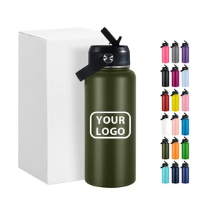 Custom Logo 32oz Leakproof Stainless Steel Water Bottle Thermal Flask With Portable Straw Lid For Camping Hiking