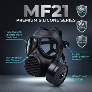 Professional MF21 Full Face Gas Mask 40mm Thread Reusable Silicone Industrial Respirator Panoramic View CE Certified Replaceable