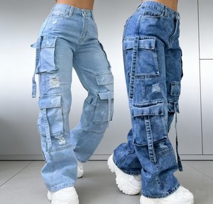 S-6XL Women's Y2K Vintage Wide Leg Mom Jeans High Waist Casual Streetwear Big Pocket Cargo Pants Boyfriend Style Denim Pants