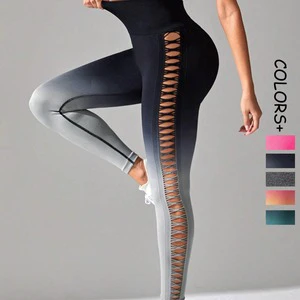 New Color Gradient Tie-Dye Side-Hole Seamless Wrinkle-Resistant Elastic Waist Yoga Pants Fitness Leggings For Women Thigh Lift