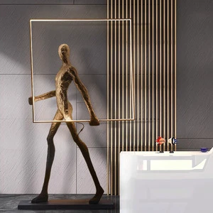 Modern Art Home Decor Black Resin Metal Floor Lamps Led Round Human Sculpture Standing Ground Villa Home Big LED Floor Light