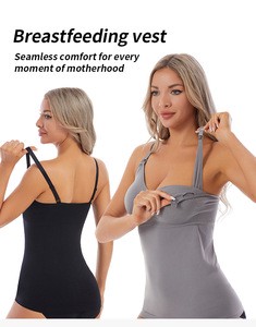Supportive Plus Size Knitted Solid Nursing Camisole Built-in Removable Pads Bra Adjustable Strap Maternity Tank Top Pregnant