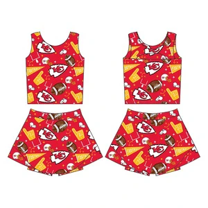 Kerui Oem Boutique Baby Nylon / Cotton Girls 2-Piece Breathable Elastic Waist Vest Skirt with Shorts Yoga Fitness Tennis Set