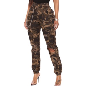 High Quality Women's Vintage Camo Jeans Trousers Loose Mid Waist Denim Cargo Pants Ripped Effect Tapered Leg Pocket Casual pants