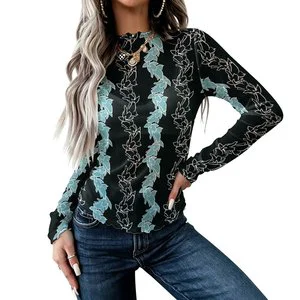 Custom-printed Spandex/Polyester Pua Kennicki Wreath One-piece Turtleneck Long-sleeved Mesh Top Available Upon Request