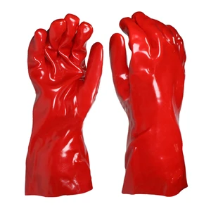 Good Quality 35cm Factory Heavy Duty Red PVC Coated Oil Resistant Chemical Proof Industrial Safety Work Hand Gloves