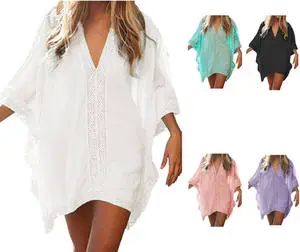 Women's Plus Size 1 Piece Beach Cover-Up Dress Lace Bikini Summer Beachwear Kaftan Tunic