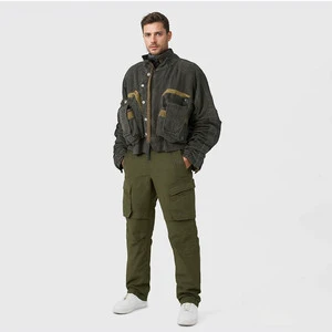 Factory Custom Washed Brown Cargo Denim Jacket Men's Autumn and Winter Tops