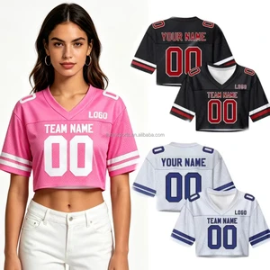 FQ Custom Cropped Tops American Football Jersey V Neck Sports Wear Women Girls Summer Streetwear Cheerleading Football T Shirt