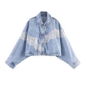 ZATRHMBM Spring/Autumn 2026 New Arrivals: Stylish Women's Denim Jacket Featuring Lace Paneling Retro Turn-down Collar, Loose Fit