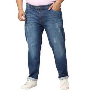 Plus Size Men Slim Fit Straight Vintage Jeans with Patches Eco-Friendly 100% Cotton Durable Fabric Casual Everyday Wear Comfort