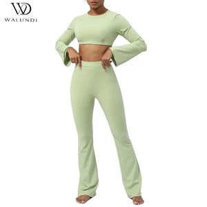 Yoga Set New Soft Two-piece Flared Pants Yoga Long Sleeve Lightweight Cutout Back Sports Breathable Yoga Set