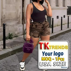 European American Cross-Border Hot-Selling Women's Camouflage Workwear Casual High-Waisted Elastic Plus-Size Cotton Denim Shorts