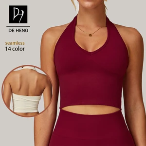 V-Neck Lady Seamless Trim Fit Strapless Backless One Piece Custom Sports Yoga Fitness High Quality Gym Workout Bra Top for Women
