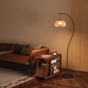 Vintage-style S-shape Iron & Wood LED Floor Lamp Pumpkin Design For Living Room Bedroom Bedside Ambient Standing Lamp