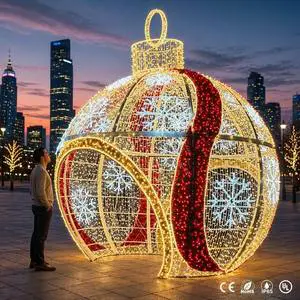 Mall Atrium Center City Landmark Exhibition Metal Frame CE UL Interactive Photo Spot Giant LED Christmas Ball Shape Motif Light