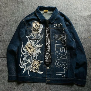 OEM & ODM Custom Men's Winter Denim Jackets Eco-Friendly Windproof Front Logo 3D Printed Pattern Embroidery Y2K Retro Streetwear