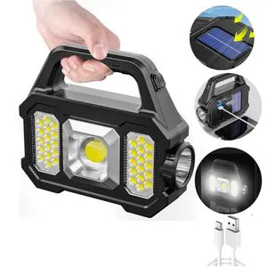 1000 Lumen Super Bright COB Work Light Multifunctional Outdoor Camping Light Solar Rechargeable Lantern LED Torch Flashlight
