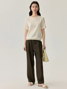 Summer New Arrival Mulberry Silk Solid Color Round Neck Simple Air T-Shirt Silk Casual Basic Short Sleeve Top T-Shirt for Women