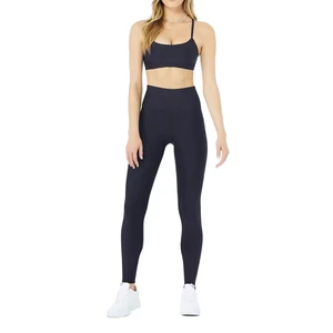 2-Piece Plus Size Solid Yoga Set Strapless Crew Neck Elastic Waist High Waist Quick Dry & Breathable Spandex/Nylon Knee-Length