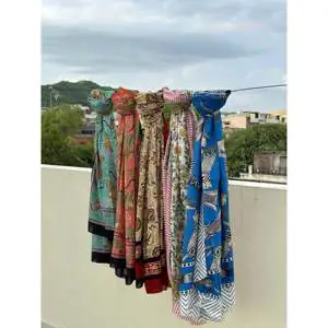 Hand Drawn Printed 100% Cotton Sleeveless Sarong Floral Beach Cover-Up Swimsuit 1 Piece