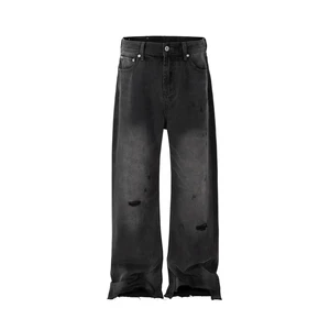 Custom Vintage Blue Washed Resin Application Hand Distressed Straight Leg Baggy Plus Size Men's Baggy Man Flare Jeans