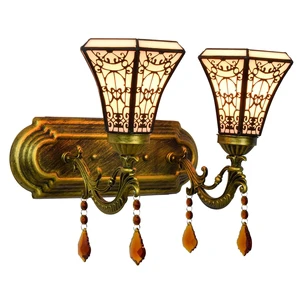Japanese Style Retro Hotel Tiffany Stained Glass Bedside Decoration Lighting Wall Lamp Double Head Crystal Wall Lamp