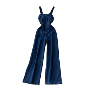 Casual Denim Long Jumpsuits High Waist Vintage Jump Suits Ladies Retro Overalls One Piece