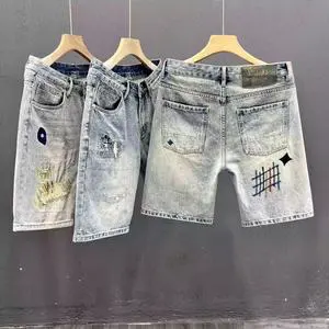 Cross-border Summer Vintage Sexy Loose High Waist Eco-Friendly Distressed Casual Versatile Washed Denim Shorts for Men
