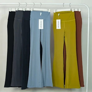 Custom Stretchy Designer Solid Color Soft Multicolor Fitness Women Sports Pants High Waist Trumpet Wide Yoga Leggings